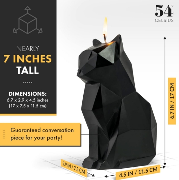 PyroPet Kisa Geometric Unscented Black Cat Candle with Metal Skeleton Halloween - Picture 15 of 16